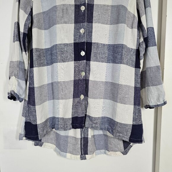Soft Surroundings Plaid‎ Blouse Button Up Zip Back Carreaux Linen Blend #2BU60 M - Picture 7 of 12